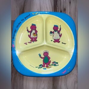 Vintage 1992 "Barney Loves to Paint" Divided Eating Children's Melamine 9" Plate